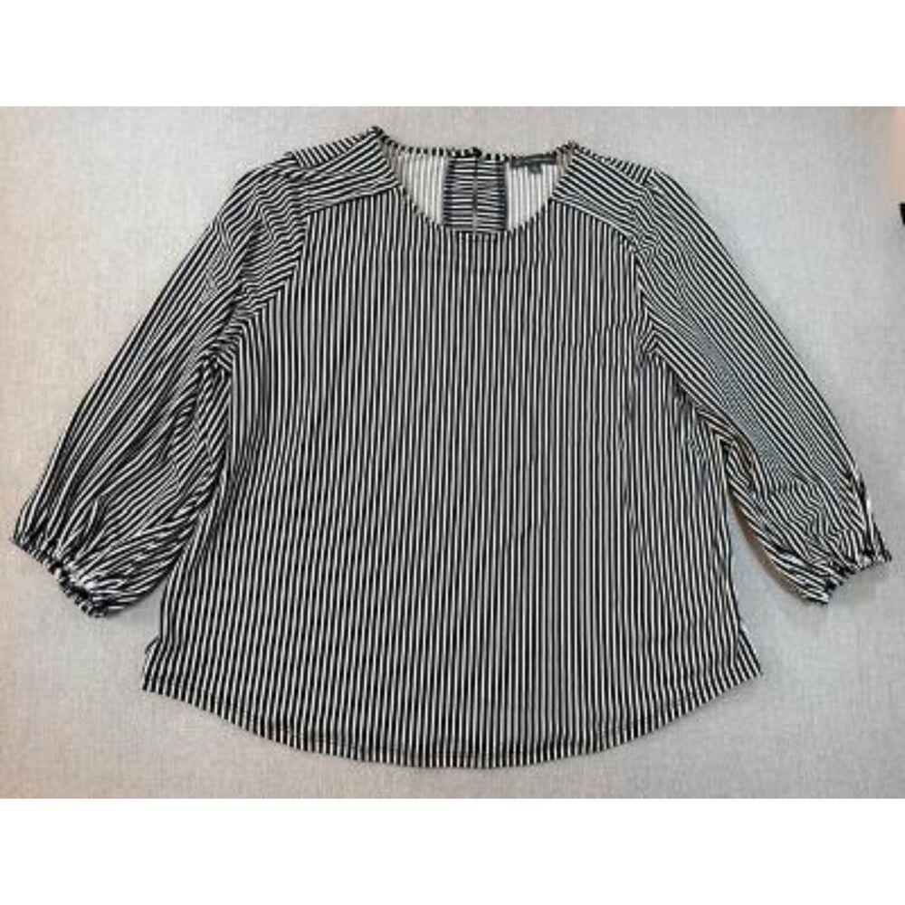 Adrianna Papell Balloon Sleeve Blouse White Black Striped Women's XL Career Top